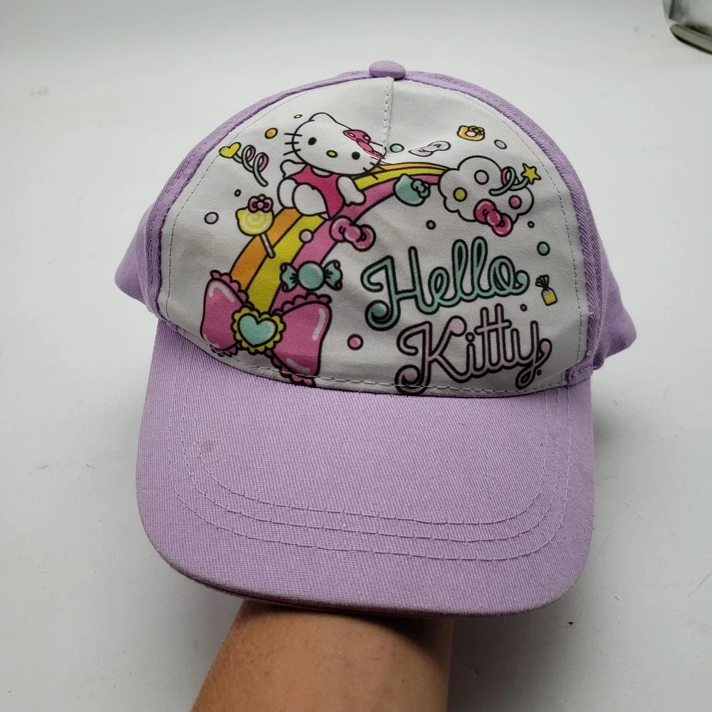 Sanrio Hello Kitty Hat Cap Strap Back Youth Purple Rainbow Graphic Girls